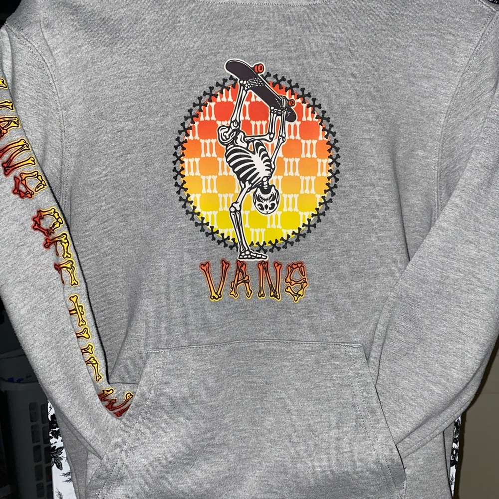 Vans Gray Hoodie with Skeleton and Gradient Circle